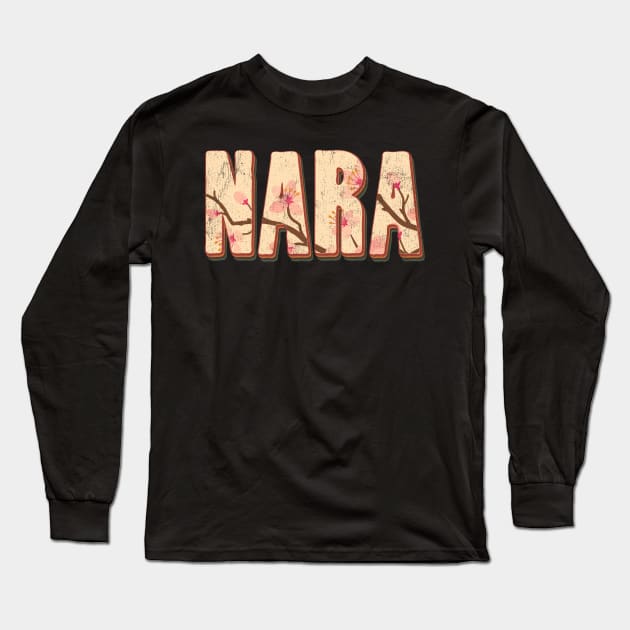 Nara Japan Retro Vintage Cherry Blossom Long Sleeve T-Shirt by Happy as I travel